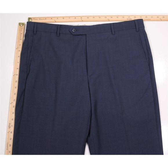 Zanella Todd Blue Checkered Flat Front Wool Dress Pants Trousers 40x27 - Picture 4 of 7